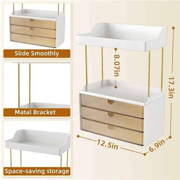 Makeup Organizer 5 Tier Vanity Storage Drawers for Skincare Bathroom Counter - Picture 2 of 7